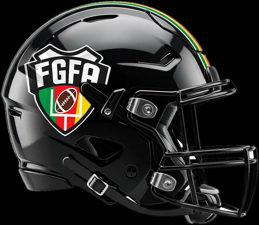 Capacete preto da FGFA com faixa tricolor e escudo na lateral